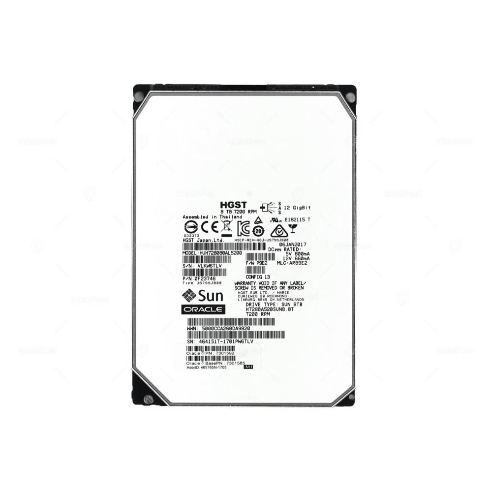 7301585 SUN ORACLE HDD 8TB 7.2K SAS 12G 3.5" LFF HOT-SWAP